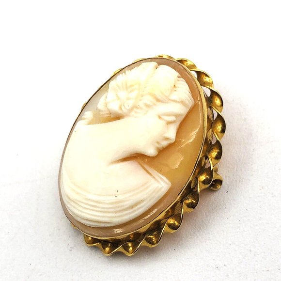 Antique 10K Yellow Gold Cameo Brooch Pin Carved Shell Not Scrap - Picture 5 of 8